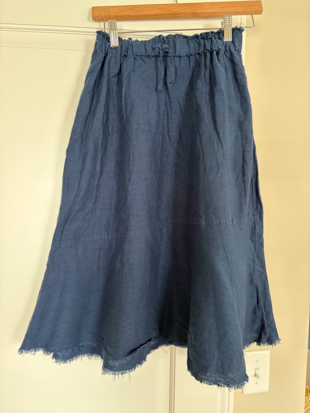 Zara Blue Linen Drawstring Midi Skirt